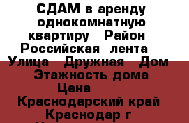 СДАМ в аренду однокомнатную квартиру › Район ­ Российская “лента“ › Улица ­ Дружная › Дом ­ 4 › Этажность дома ­ 4 › Цена ­ 500 - Краснодарский край, Краснодар г. Недвижимость » Квартиры аренда   